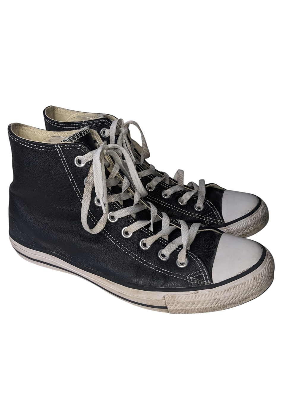 Converse Men's Black High-Top Leather Sneakers with White Toe Size 9.5